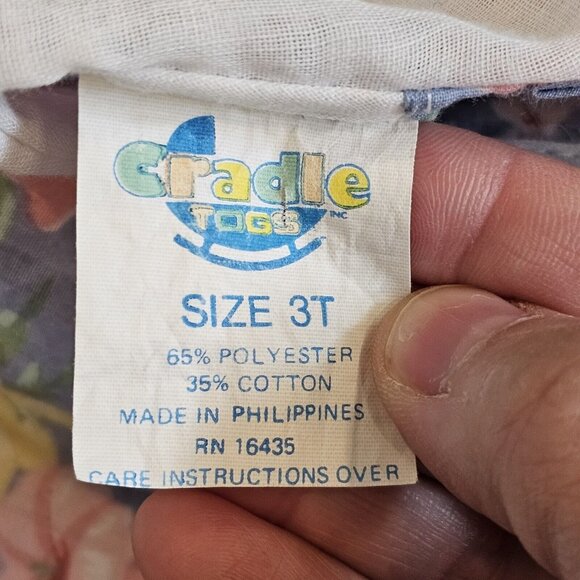 Vintage 80s Girls 3T Party Dress Blue Longsleeve Lace Flowers Layered Tiered - Picture 8 of 10